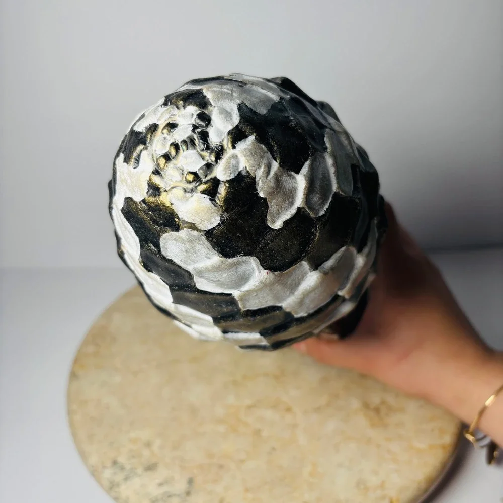 Pier 1 Dragon Egg Statue Decorative‎ Figurine Black White Gold Accent Mackenzie